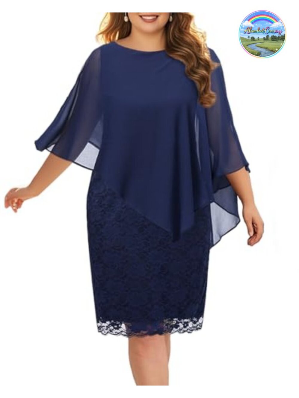 Plus Size Lace Cape Semi Formal Wedding Guest Cocktail Sheath Dress